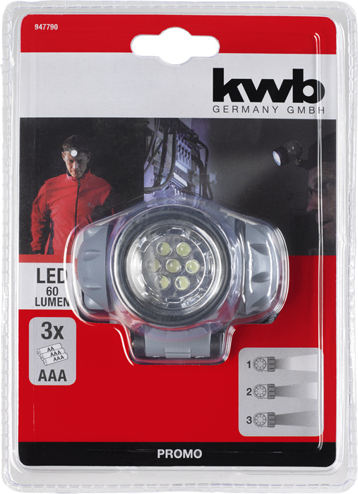 Фонарик налобный, 7 Led, KWB